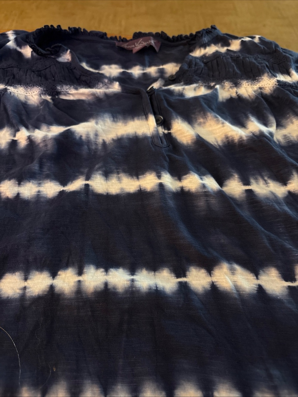 Gloria Vanderbilt Navy and White Tie-Dye Short-Sleeve Shirt